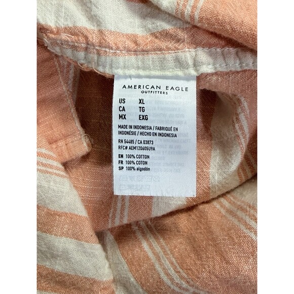 American Eagle Outfitters Men's XL Peach Stripe Short Sleeve Cotton Shirt - Picture 4 of 5